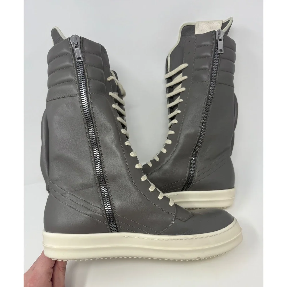 Rick Owens Cargobasket Leather Sneaker Grey/Milk Size 11 US 44 EU